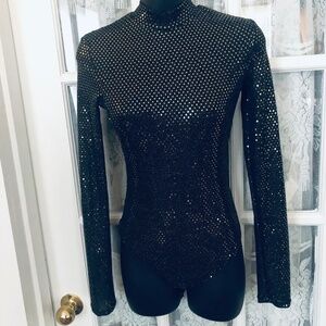 Forever 21 exsmall black sequin top body suit, clingy fabric, new or like new